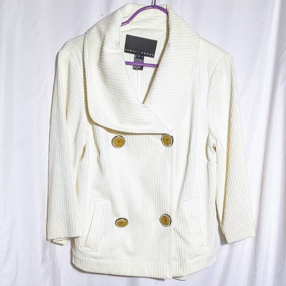 Women's Yansi Fugel Winter White Corduroy Pattern Jacket/Blazer | Size M